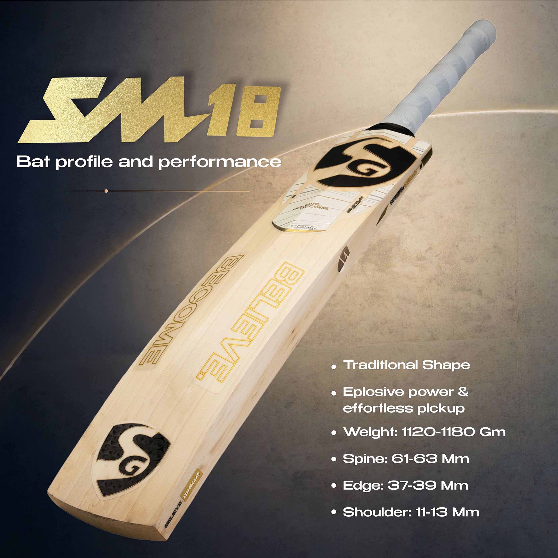 SG SM 18 English Willow Cricket Bat | Premium Professional Cricket Bat JR SPORTING GOODS INC