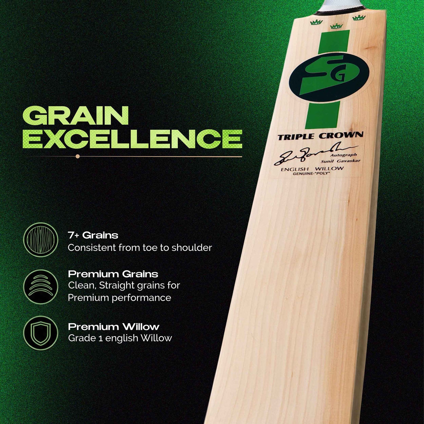 SG Triple Crown Original English Willow Cricket Bat | Premium Professional Cricket Bat JR SPORTING GOODS INC