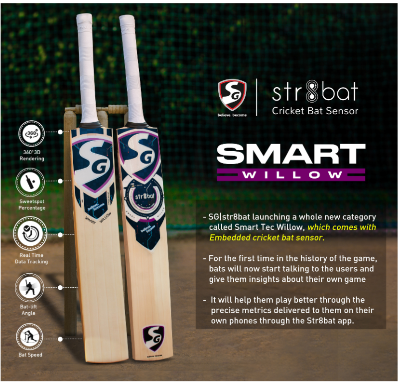 SG Smart Willow 2026 Cricket Bat with Str8bat Sensor | Professional Match Bat JR SPORTING GOODS INC