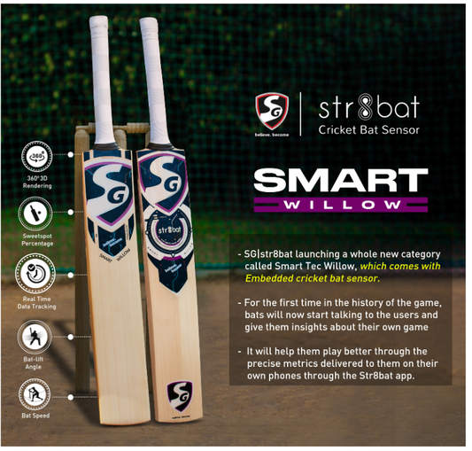 SG Smart Willow 2026 Cricket Bat with Str8bat Sensor | Professional Match Bat JR SPORTING GOODS INC