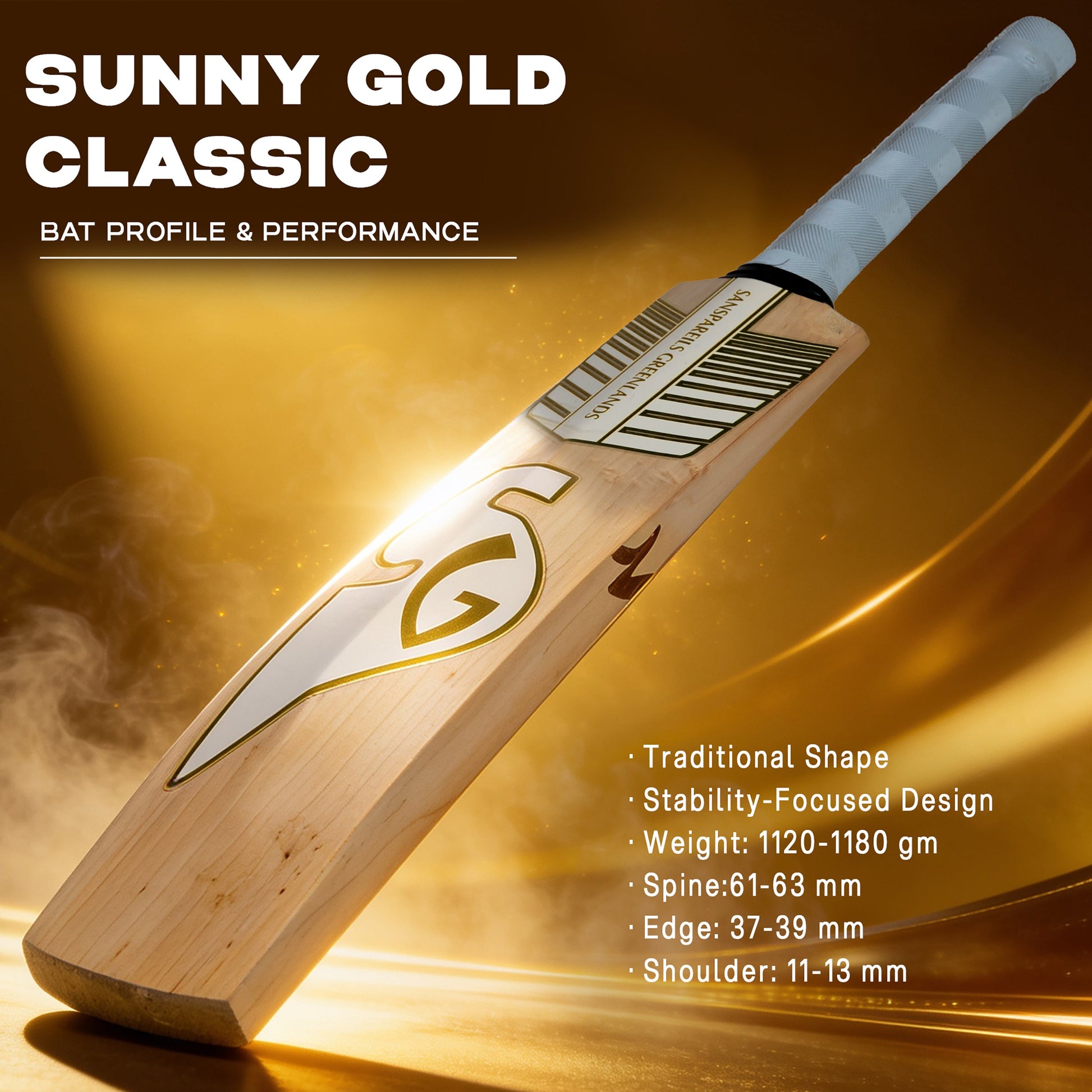 SG Sunny Gold Classic English Willow Cricket Bat 2026 | Premium Grade Cricket Bat for Men JR SPORTING GOODS INC