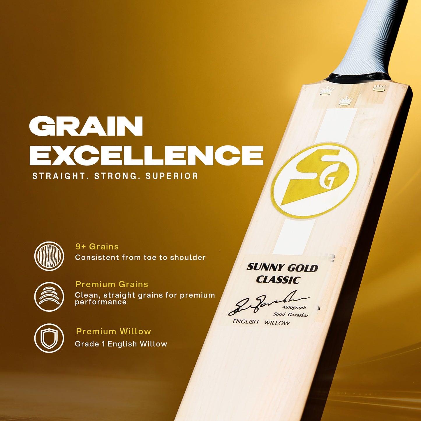 SG Sunny Gold Classic English Willow Cricket Bat 2026 | Premium Grade Cricket Bat for Men JR SPORTING GOODS INC