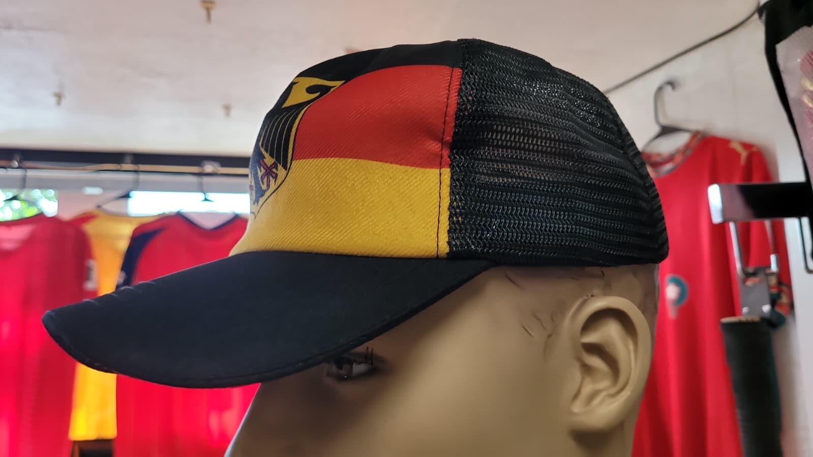 Germany Flag Trucker Baseball Cap with Eagle Crest | Adjustable Snapback Hat | Black Red Gold German National Cap JR SPORTING GOODS INC