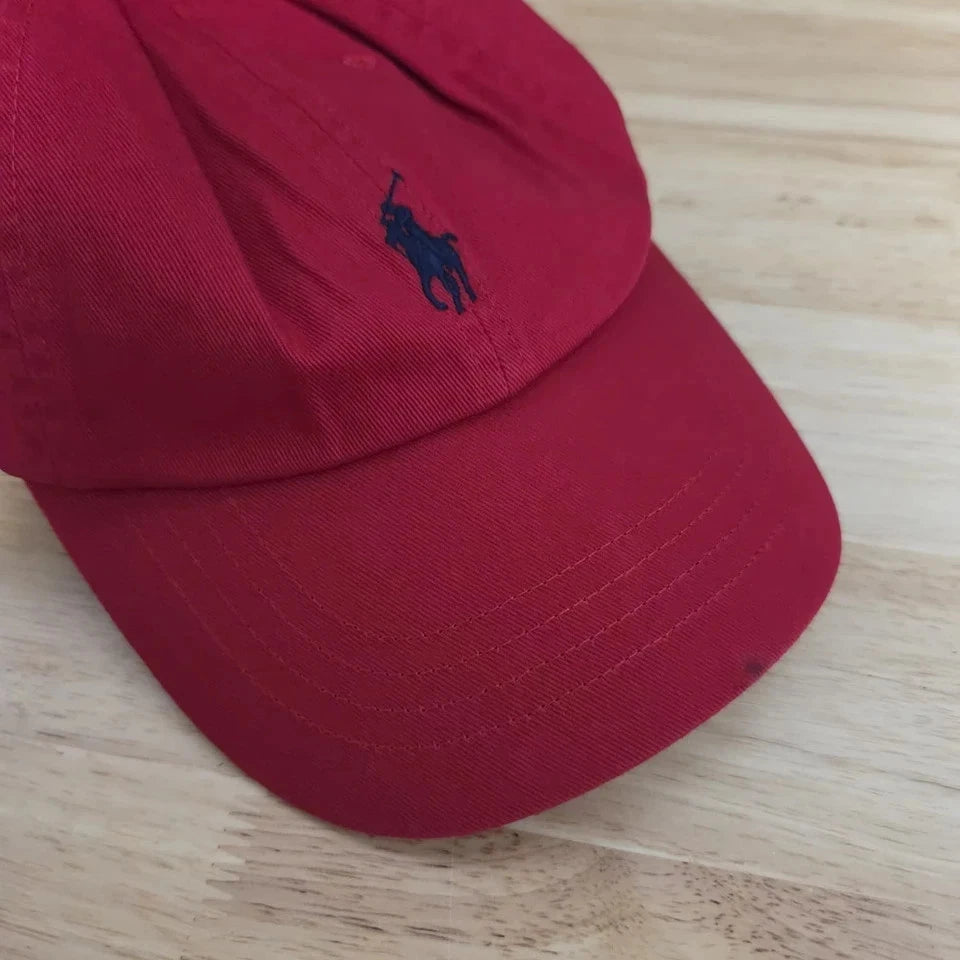 Polo Ralph Lauren Red Cotton Chino Baseball Cap with Navy Pony Logo JR SPORTING GOODS INC
